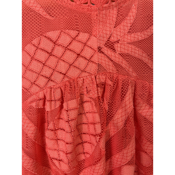 Maeve Anthropologie Blouse Womens 12 Coral Lace Crochet Pineapple Tank Top - Picture 2 of 14